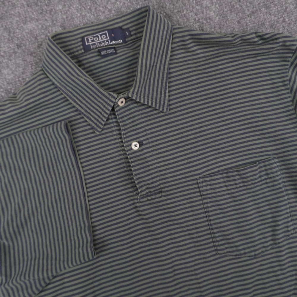 Polo Ralph Lauren Polo Shirt Mens Large Green Striped Short Sleeve Chest Pocket